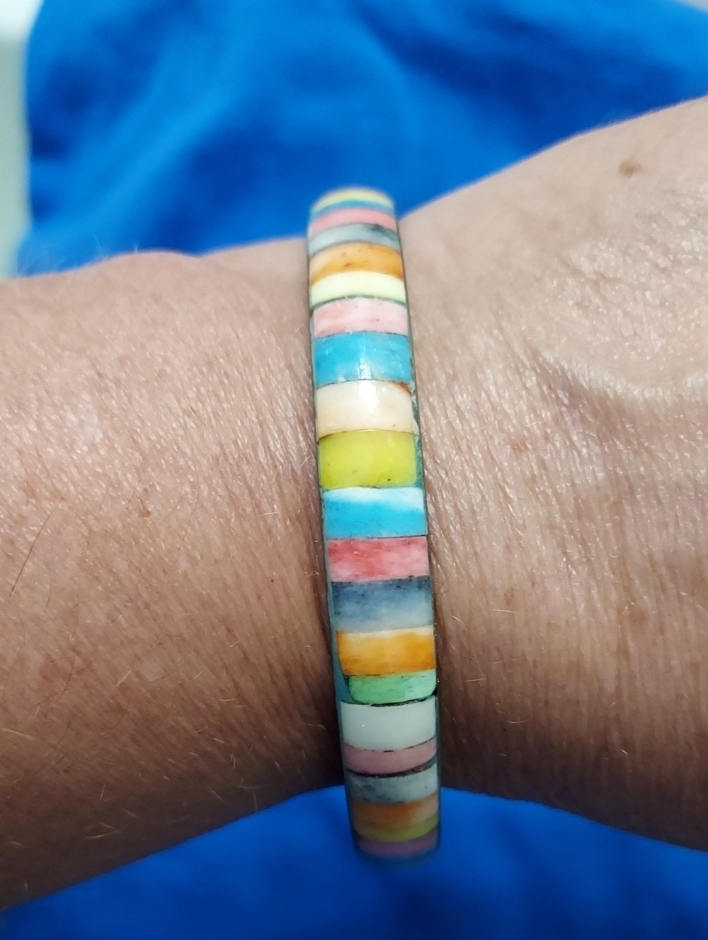 Multicolor Tile Inlay Women’s Bracelet - Rainbow Striped Design